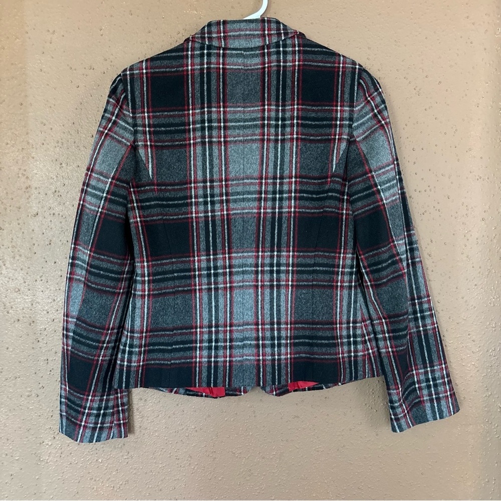 Talbots wool-blend tartan plaid blazer jacket in grey, black, and red size 2 - Picture 6 of 11